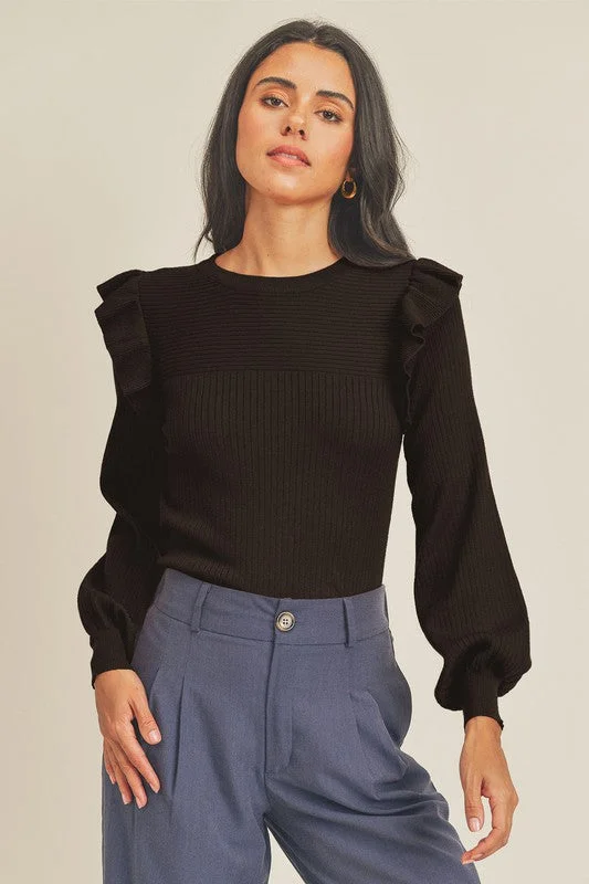 Fantastic Offers Lydia Ruffle Brown Sweater