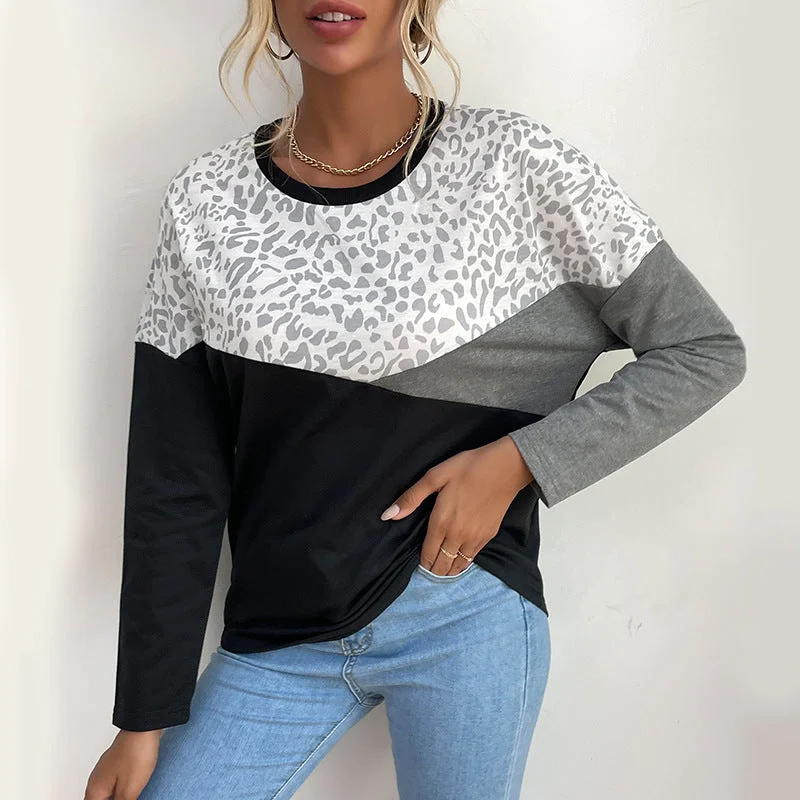 Deal of the Day Leopard Print Long Sleeve Casual T-Shirts Wholesale Womens Tops