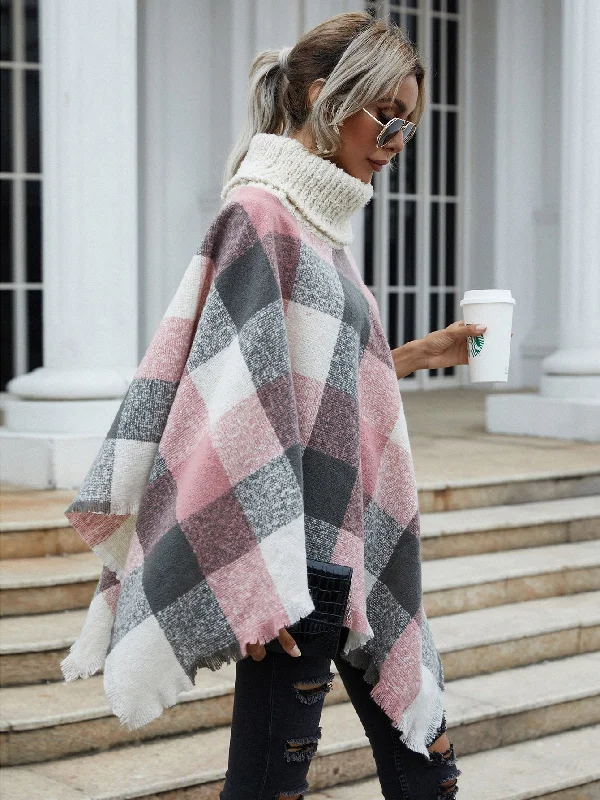 Mega Sale Casual Plaid Long Sleeve High Neck Long Women Sweater