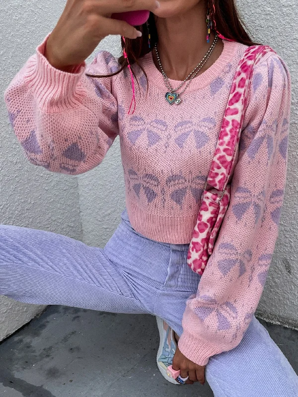 Savings Event Casual Graphic Long Sleeve Round Neck Crop Women Sweater