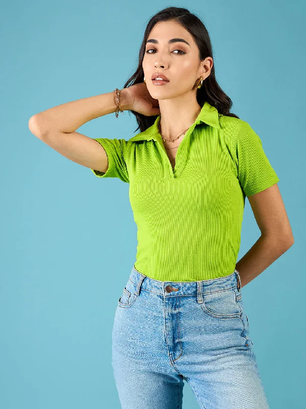 Weekend Offers That Shine Ribbed Polo Bodysuit