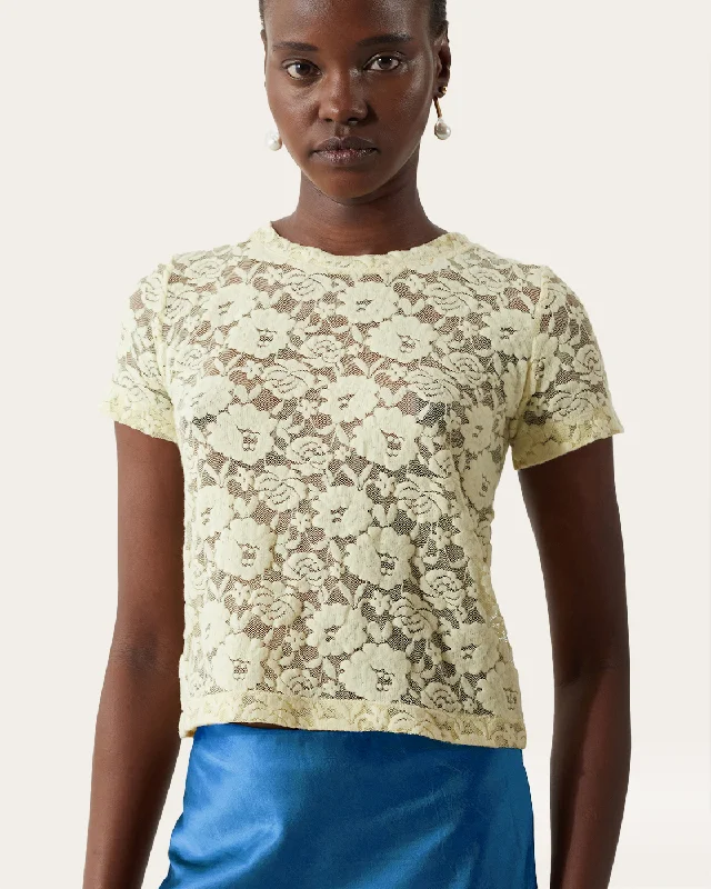 Weekend Price Cuts Galore Adina T-Shirt Cotton Blend Floral Lace Yellow