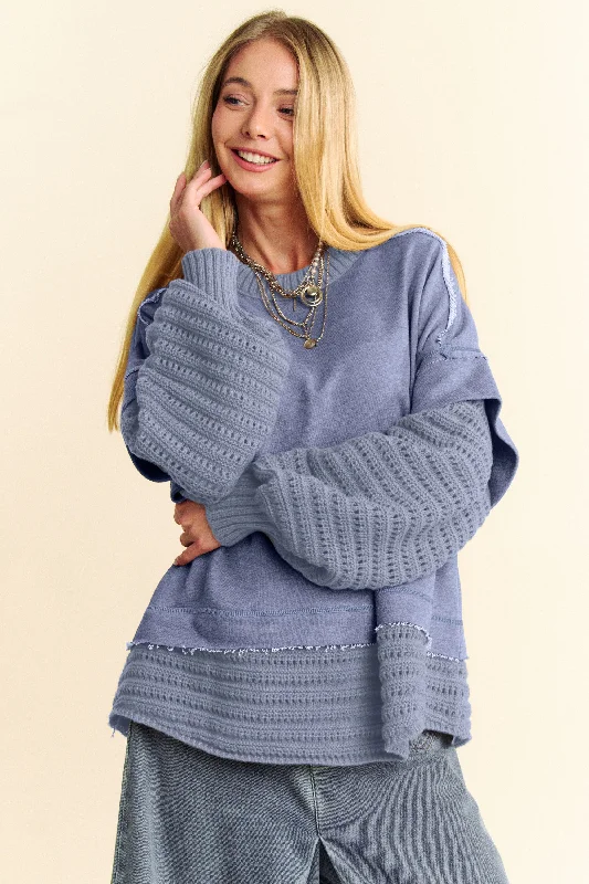 Flash Deal Davi & Dani Faux Layered Round Neck Sweater