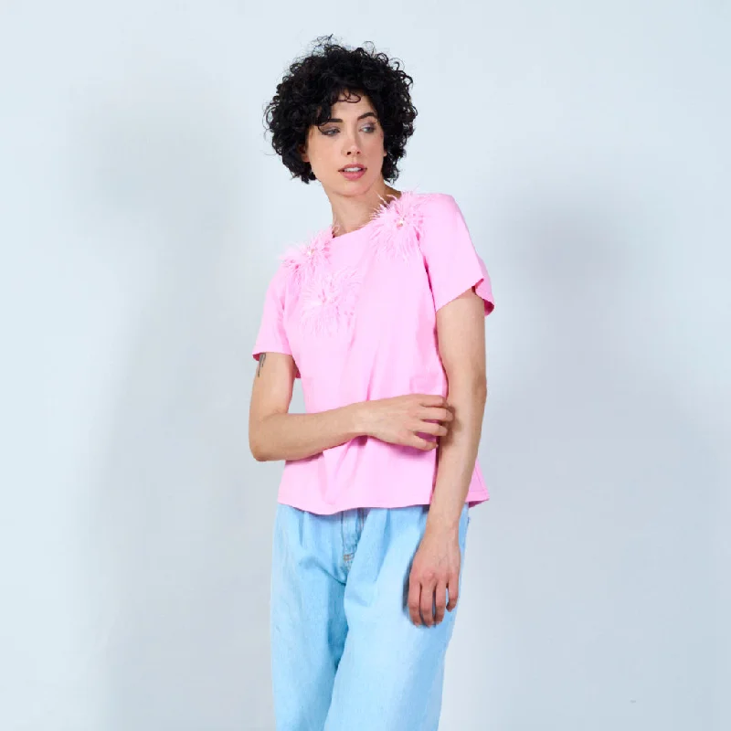 Value Pack Feather accent gem t-shirt wholesale