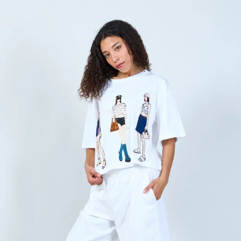 Best Bargains White stylish figures print t-shirt wholesale
