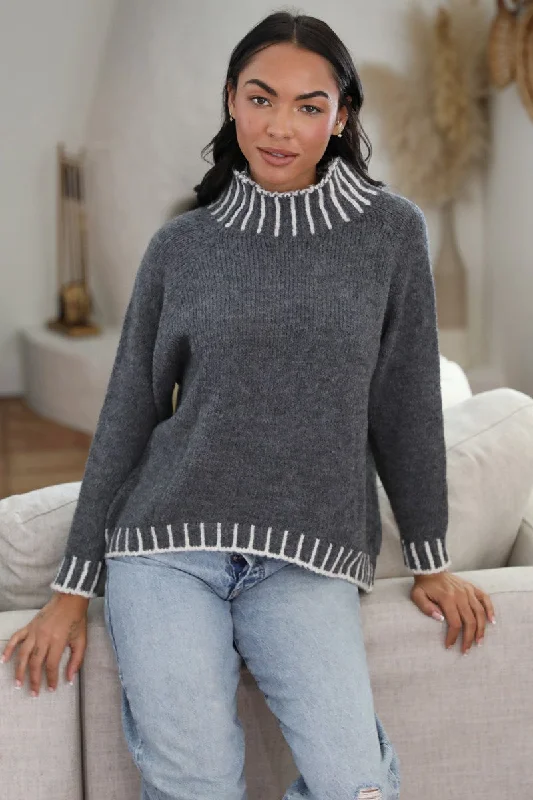 New Markdowns Gray Sweater with Stitching
