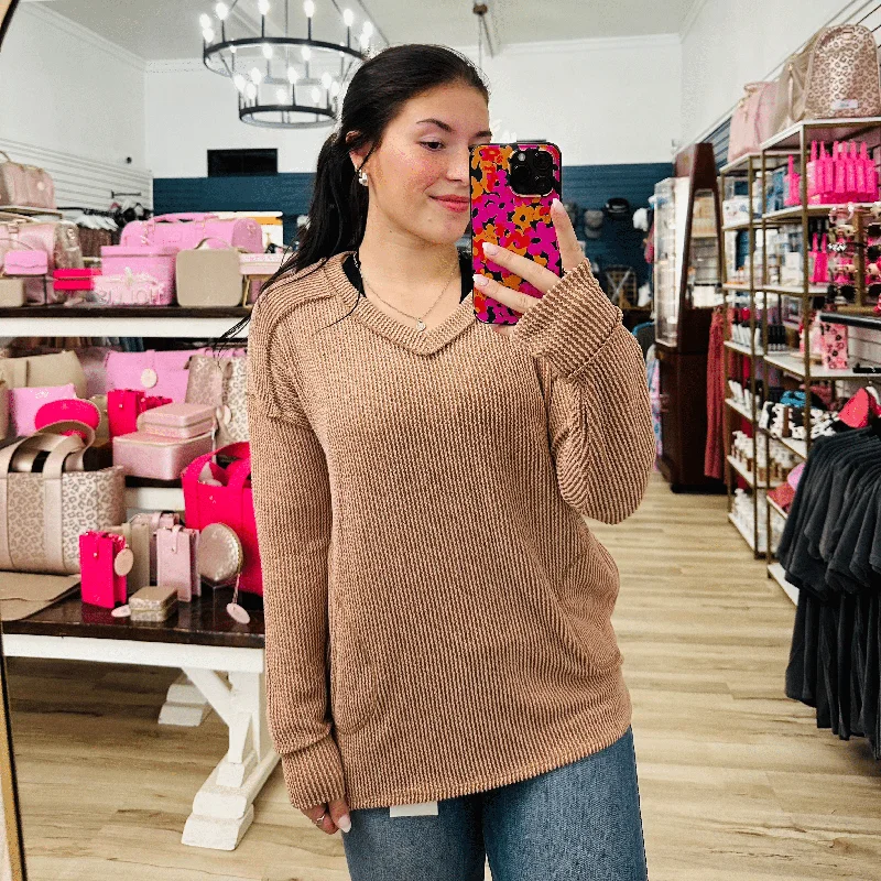 Weekend Deal Blush Ribbed Knit Pullover