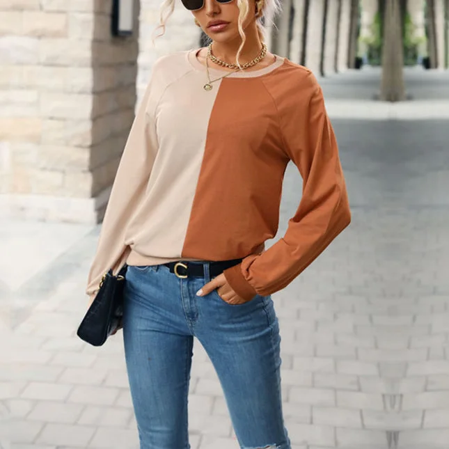 Exclusive Deal Splicing Long Sleeve Round Neck Casual Base Layer Pullover Top Wholesale Women Top Exclusive Deal Splicing Long Sleeve Round Neck Casual Base Layer Pullover Top Wholesale Women Top