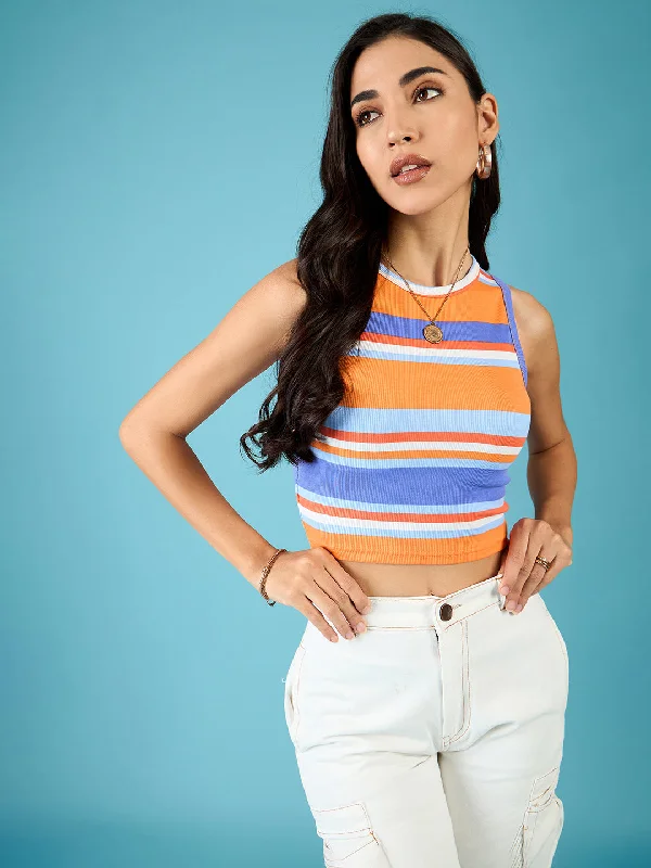 Instant Savings Stretchable Ribbed Sleeveless Crop Top