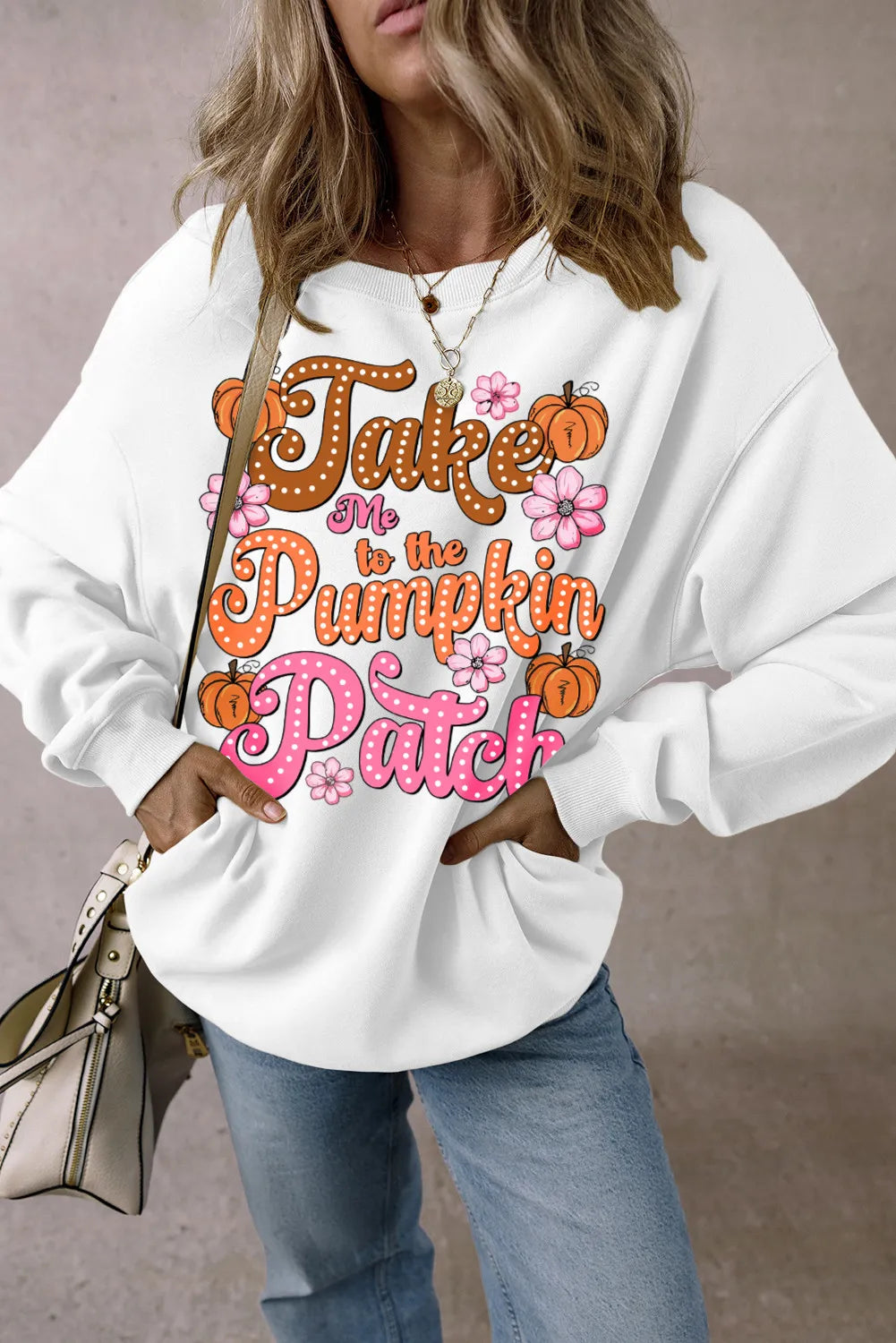 Super Sale Take Me to the Pumpkin Patch Women's Graphic Long Sleeve Sweatshirt