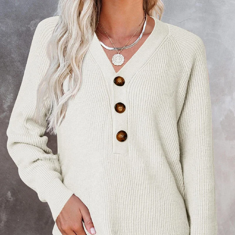 Savings Galore Casual Long Sleeve Knit V-Neck Button Down Sweater Wholesale Womens Tops