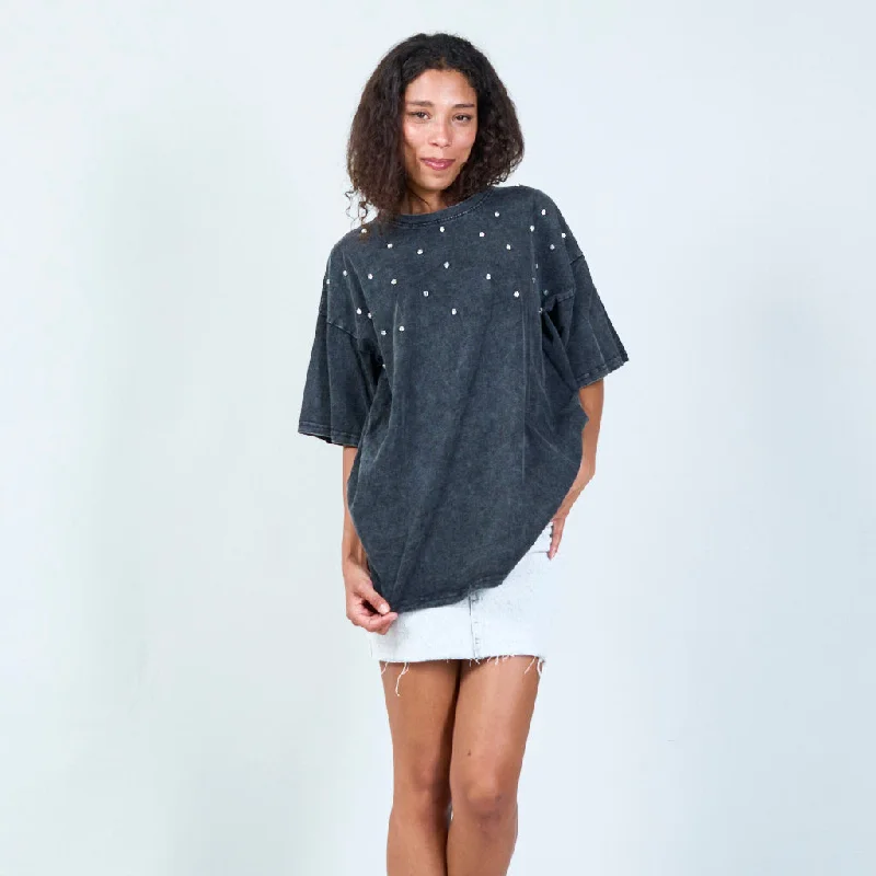Weekend Special Trendy oversized tee with stud embellishments wholesale