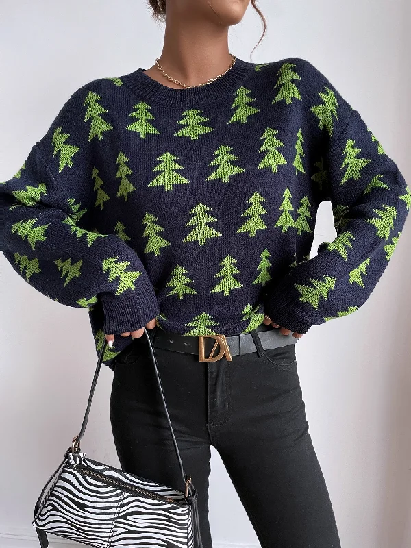 Price Rollback Casual All Over Print Long Sleeve Round Neck Regular Women Sweater