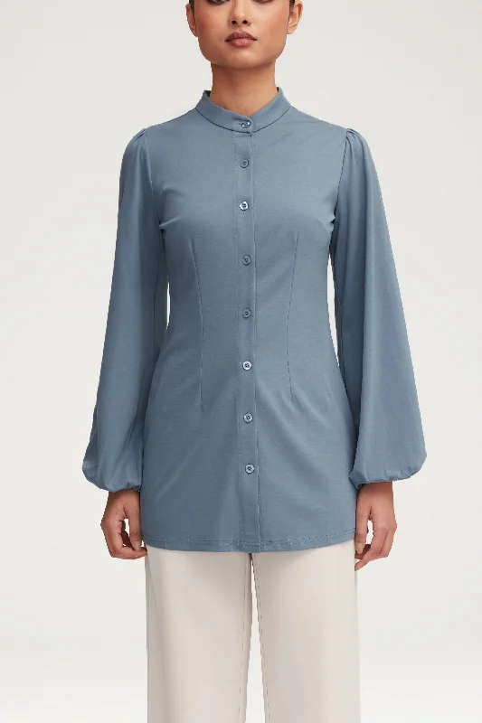 Epic Value Rayana Jersey Button Down Top - Denim Blue
