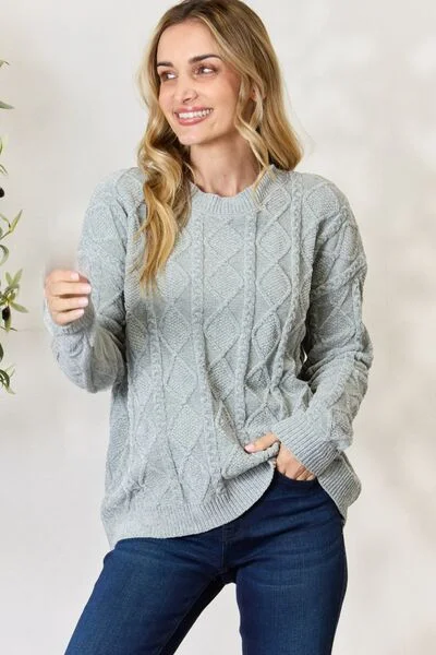 Weekend Bargains to Relish Cable Knit Round Neck Sweater