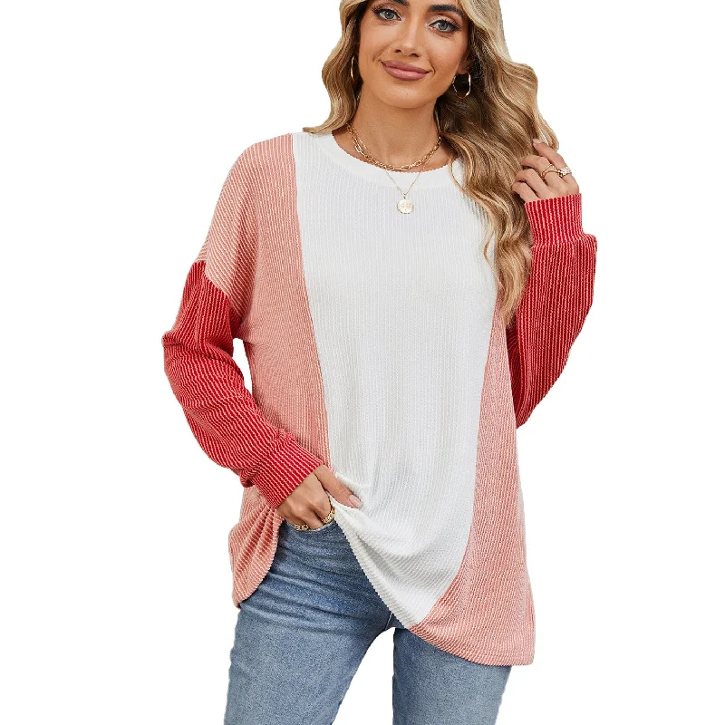 Time-Sensitive Round Neck Splicing Color Loose Pullover Long Sleeve Sweater Wholesale Womens Clothing N3824091200022 Time-Sensitive Round Neck Splicing Color Loose Pullover Long Sleeve Sweater Wholesale Womens Clothing N3824091200022