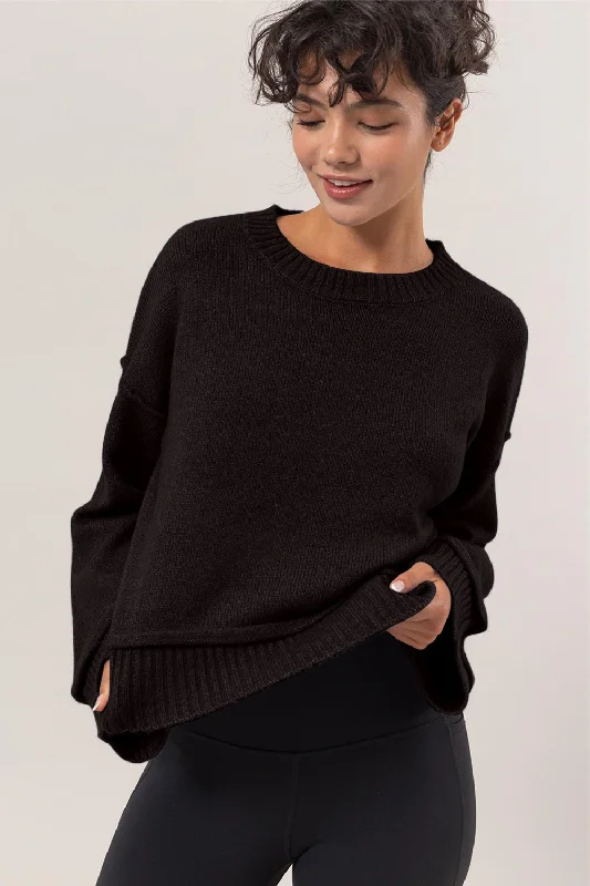 Don't Miss Dropped Shoulder Ribbed Sweater - Black