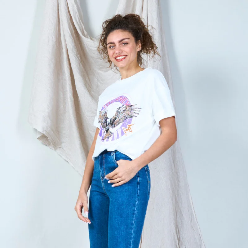 Limited Quantity 100% Cotton white t-shirt with eagle print wholesale