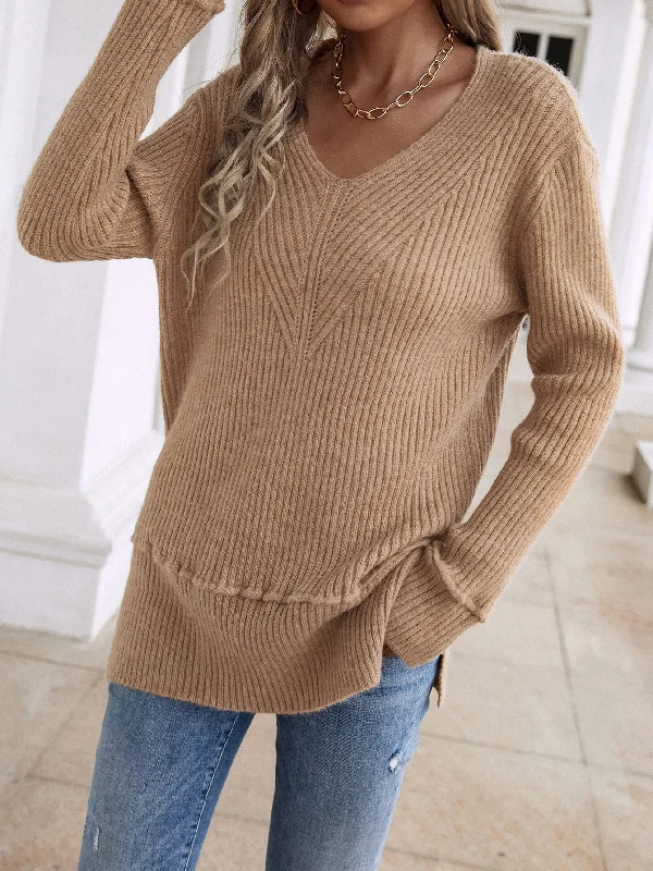 Crazy Savings Casual Plain Long Sleeve V Neck Regular Women Sweater