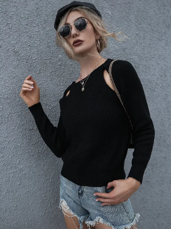 Unmissable Offer Casual Plain Cut Out Long Sleeve Round Neck Regular Women Sweater