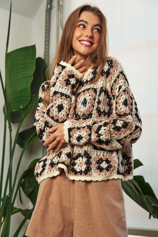 Weekend Savings Fiesta Crochet Pullover Sweater Top