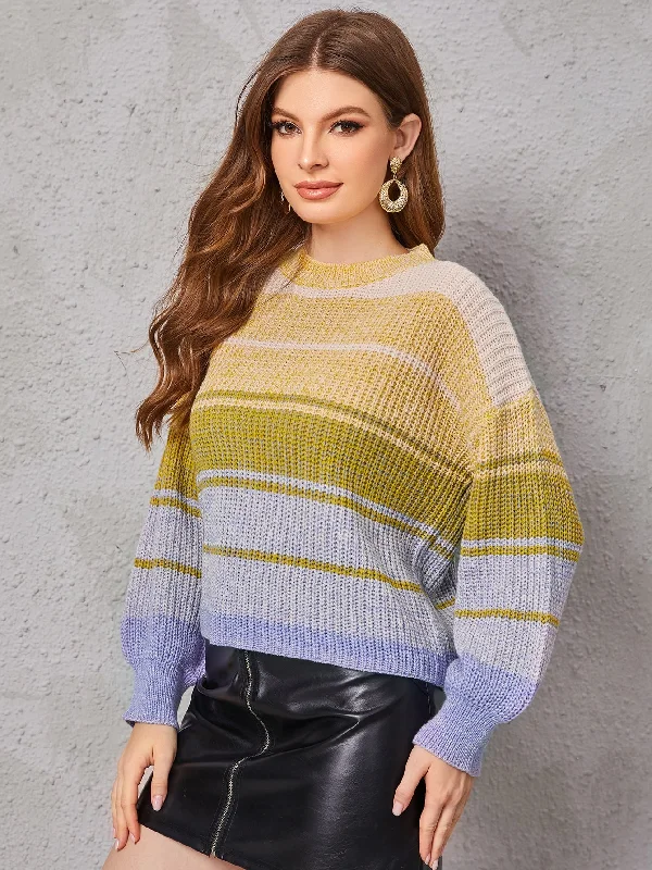 Unmissable Offer Casual Striped Long Sleeve Round Neck Crop Women Sweater