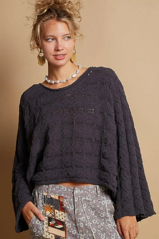 Weekend Discounts to Delight POL Round Neck Cable Knit Cropped Sweater