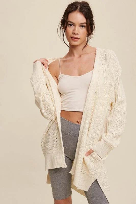 Extra Discounts Cable Knit Open Front Long Cardigan