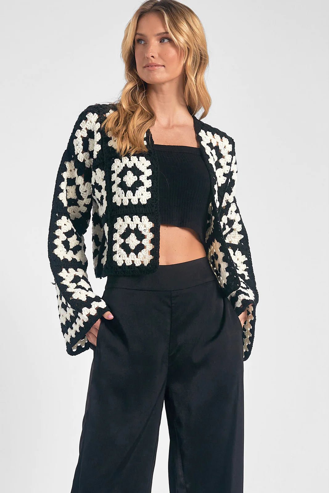Weekend Bargains to Love Floral Square Crochet Open Knit Cardigan