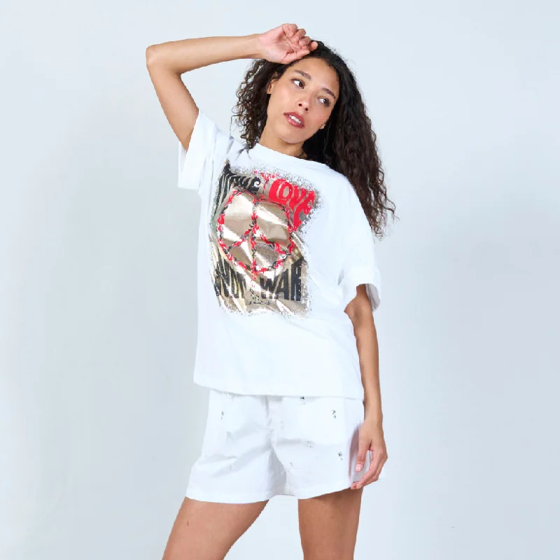 Super Savings Basic white t-shirt with print " MAKE LOVE" wholesale