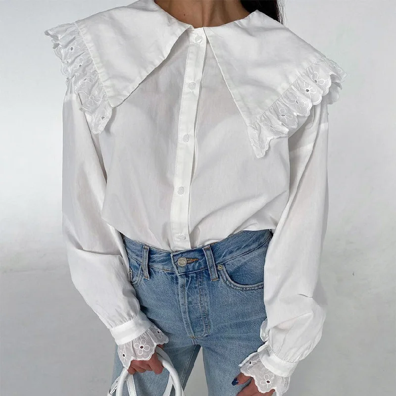 Sale Event Casual Lace Solid Color Single-Breasted Blouse Wholesale Womens Long Sleeve T Shirts Sale Event Casual Lace Solid Color Single-Breasted Blouse Wholesale Womens Long Sleeve T Shirts