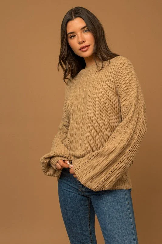 Savings Bonanza Balloon Sleeve Braided Sweater