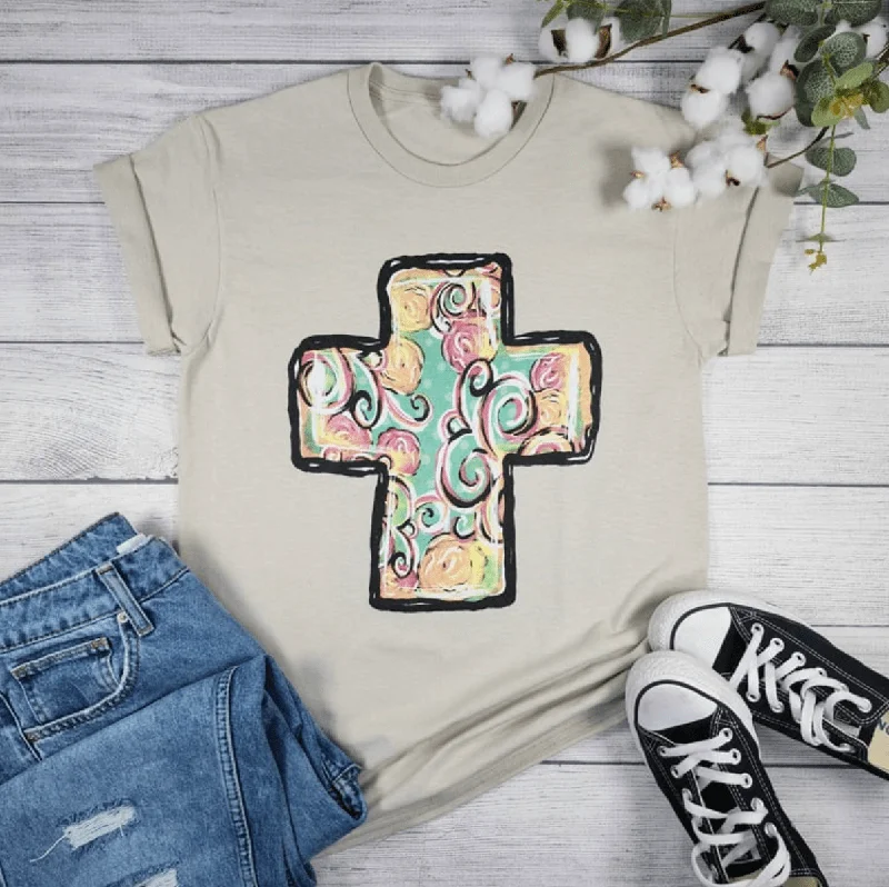 Super Bargain Floral Cross Graphic Tee