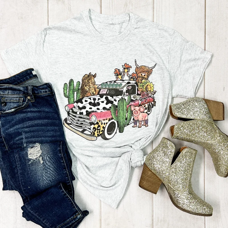 Deal of the Week Barnyard Cow Print Truck Graphic Tee