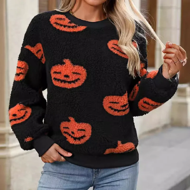 Weekend Discounts to Enjoy Halloween Printed Plush Loose Pullover Sweatshirts Wholesale Womens Clothing N3824073100103 Weekend Discounts to Enjoy Halloween Printed Plush Loose Pullover Sweatshirts Wholesale Womens Clothing N3824073100103
