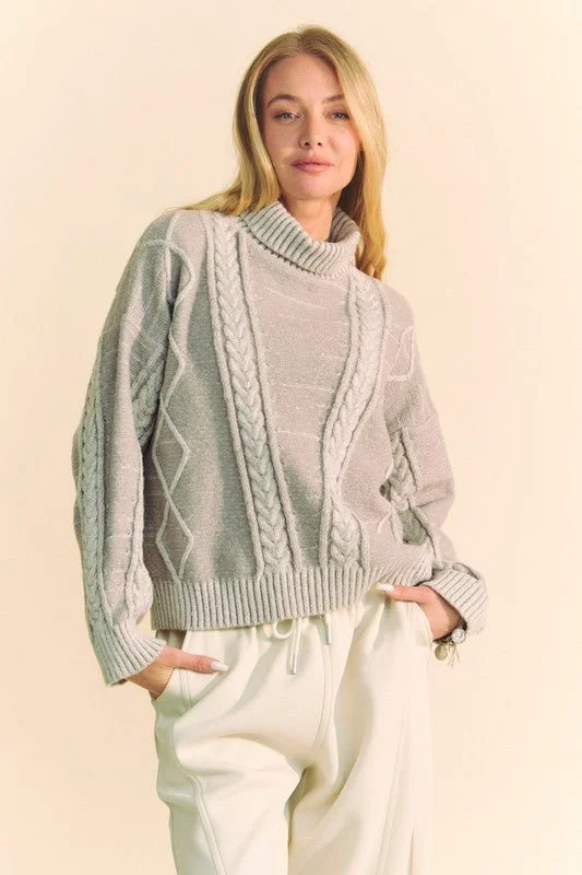 Price Rollback Gray Cable-Knit Turtleneck Sweater
