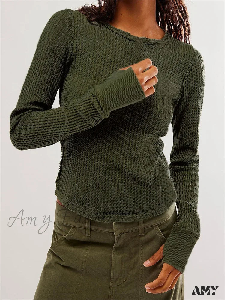 Super Sale Amy Fashion - Solid Color Slim Fit Ruched Long Sleeve Basic T-Shirts