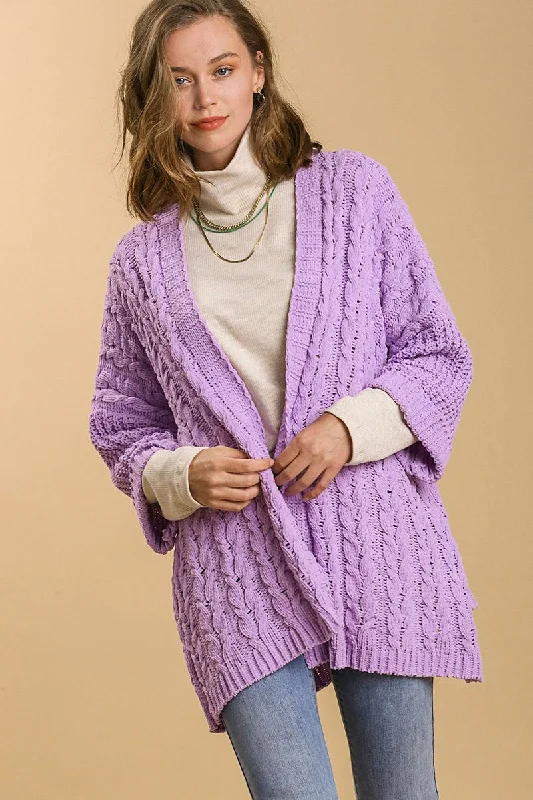 Low Price Umgee Full Size Cable Knit Open Front Long Sleeve Cardigan