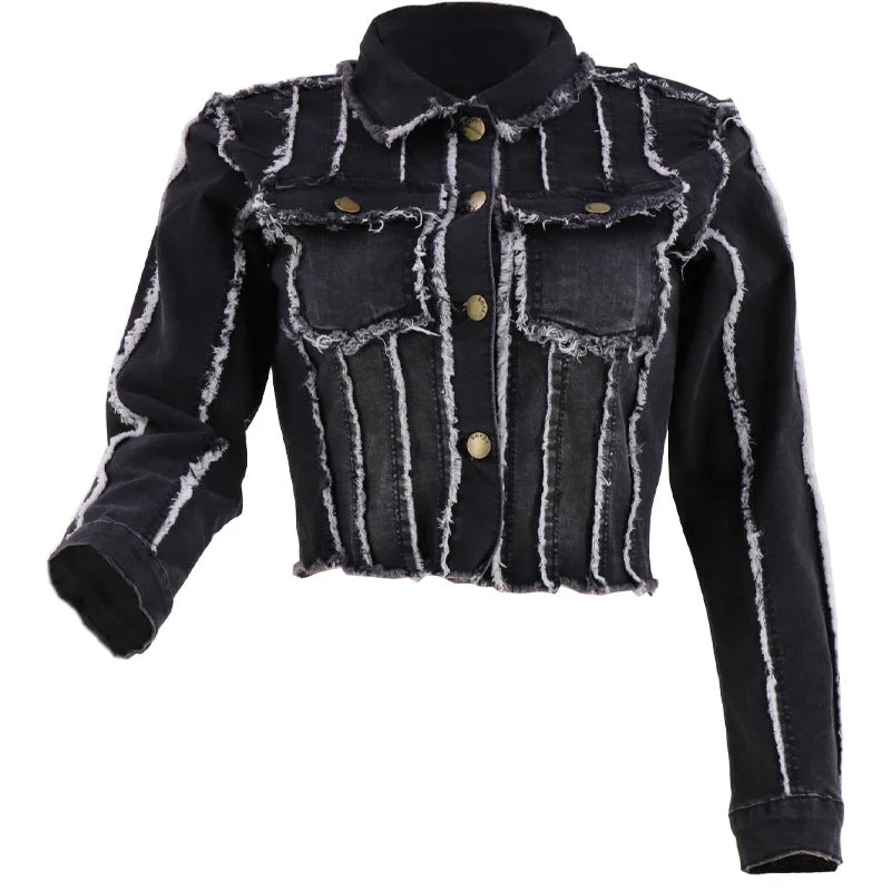 Special Price Fashion Long Sleeve Striped Single-Breasted Denim Jacket Wholesale Womens Clothing