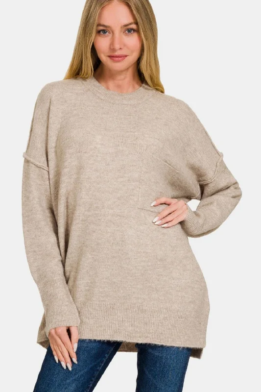 While Supplies Last High-Low Hem Drop Shoulder Sweater