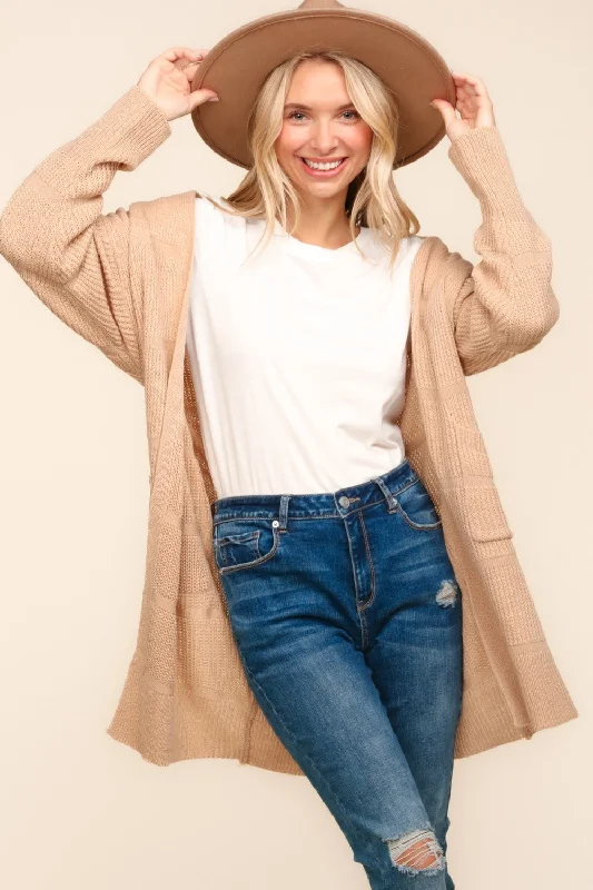 Savings Galore Haptics Stripe Textured Open Front Cardigan with Pockets