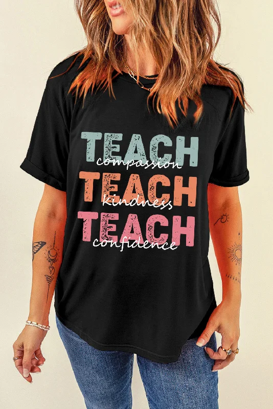 Take Action Letter Graphic Round Neck Short Sleeve T-Shirt