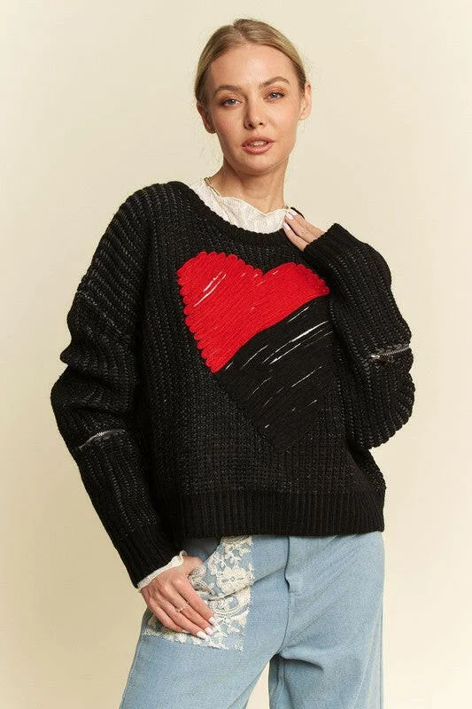 Weekend Discounts to Celebrate Davi & Dani Contrast Heart Dropped Shoulder Sweater
