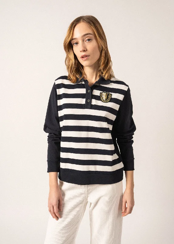 New Markdowns Polo en coton Soline - à manches longues, écusson blason brodé (AMIRAL/ECUME)