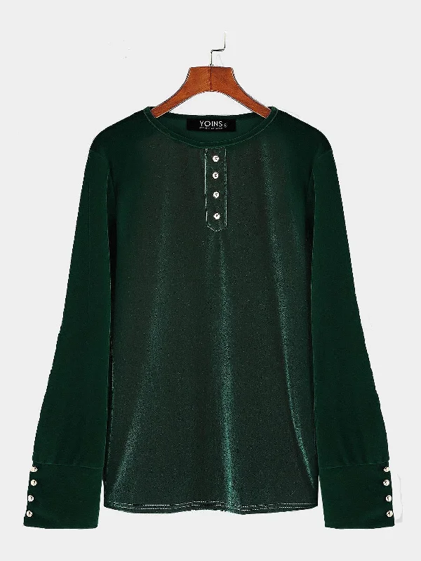 Unwind with Weekend Discounts Custom Round Neck Long Sleeve Green Top
