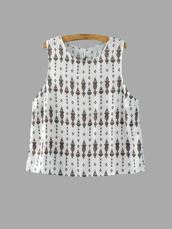 Bargain Prices Custom Round Neck Printed Sleeveless White Tank Top
