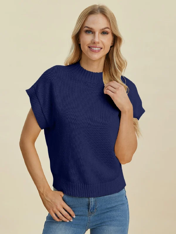 Reduced Rates Mock Neck Short Sleeve Sweater