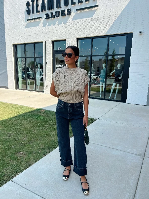 Limited Quantity CROPPED CABLE KNIT SWEATER