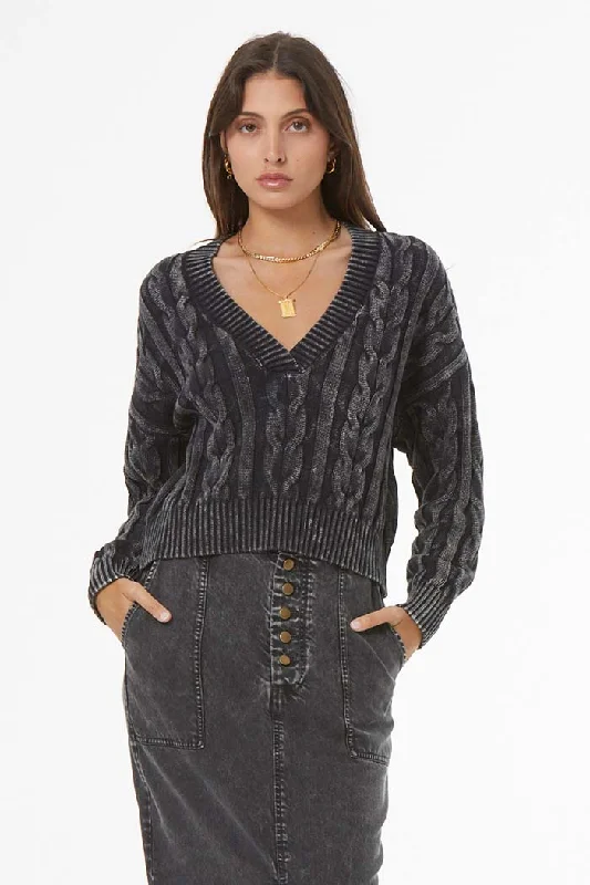Price Drop Ellery Cable Sweater // Black Mineral Wash
