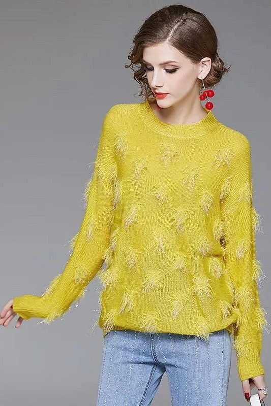 Members Only Yellow Sweater W/ Feather Detail